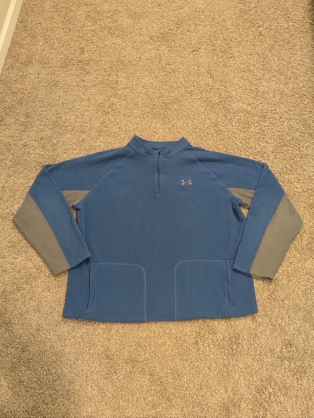 Under Armour Men's XL Fleece Quarter Zip Pullover Blue & Gray Colorblock